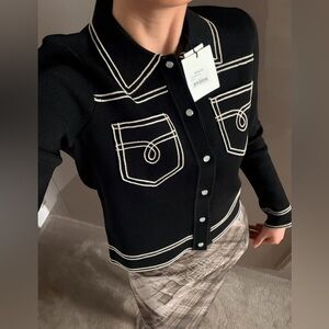 Sandro Aurelien topstitched knitted cardigan size 2